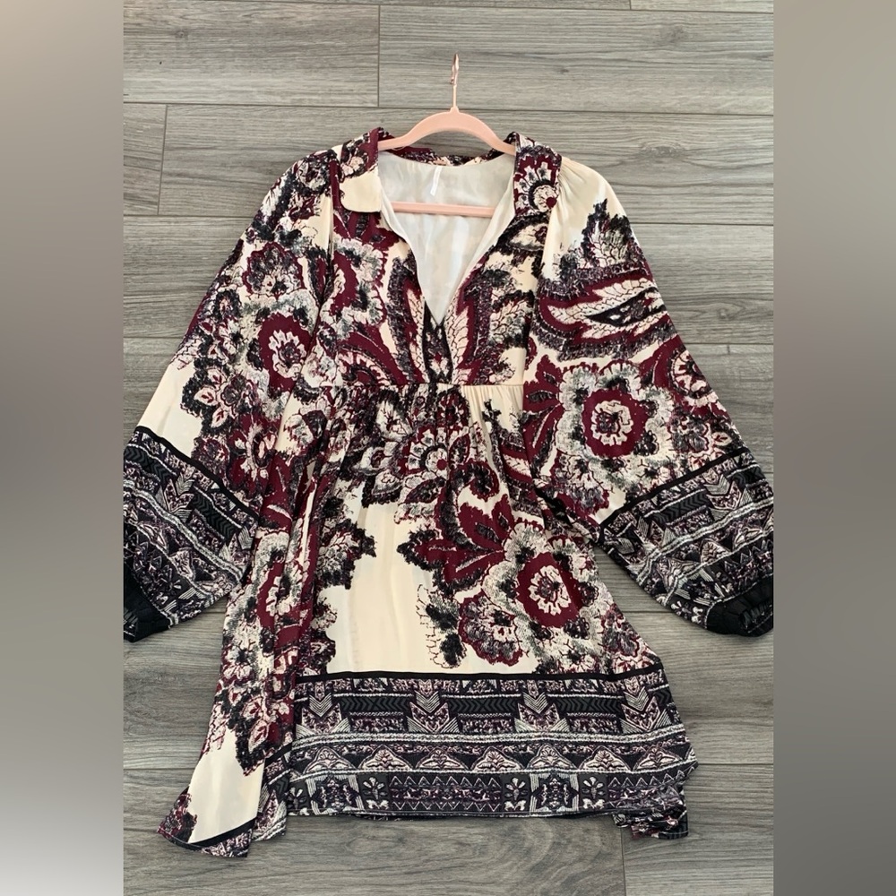 FREE PEOPLE “Say You Love Me” Paisley Boho Mini Dress – Size L